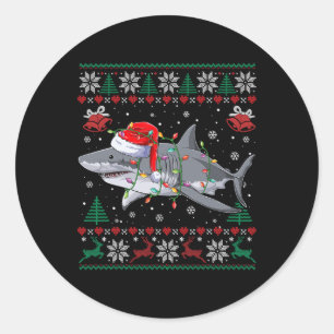 Hai Weihnachten Pajama mit Santa Sea Animal Lover Runder Aufkleber