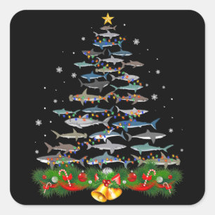 Hai Weihnachtsbaum Hai Liebhaber Geschenke Quadratischer Aufkleber