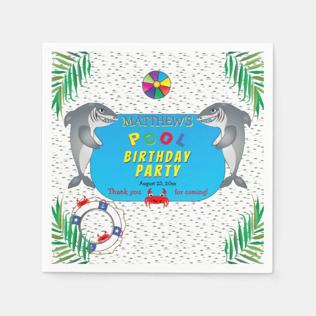 Haibefall Junge Geburtstag Pool Party Serviette (Vorderseite)