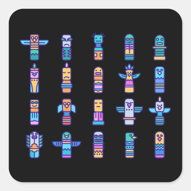 Haida Animals Indianerstolz Quadratischer Aufkleber (Vorderseite)