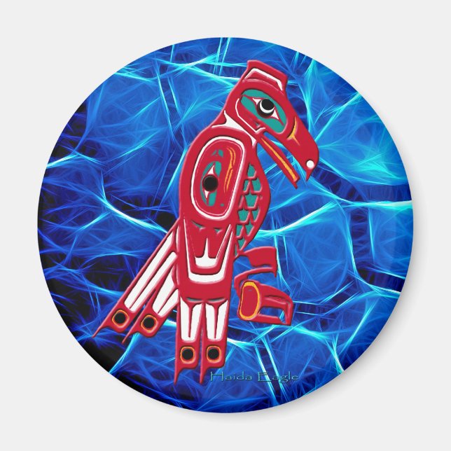 HAIDA EAGLE & Blue Fraktal Native Art Magnet (Vorne)
