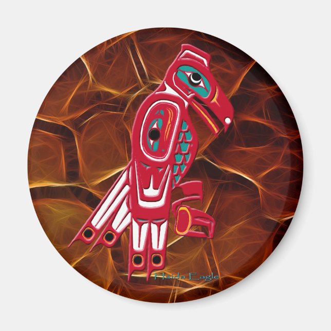 HAIDA EAGLE & Orange Fraktal Native Art Magnet (Vorne)