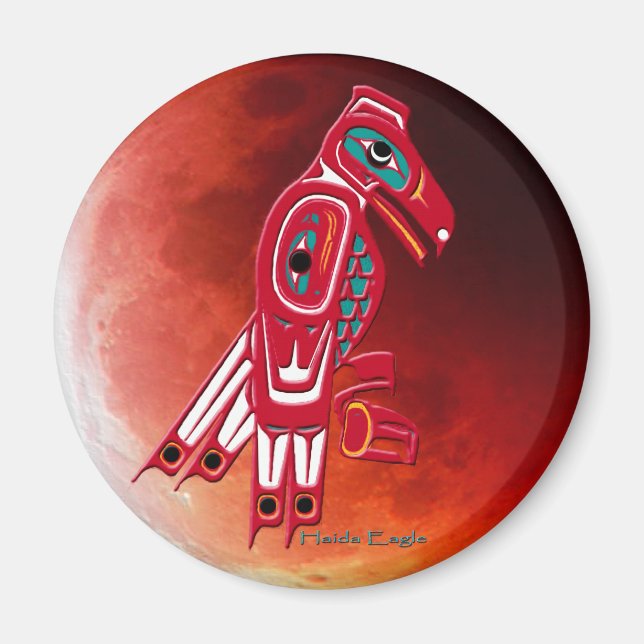 HAIDA EAGLE & RED MOON Native American Art Magnet (Vorne)