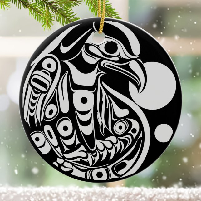 Haida Eagle Schwarz-weiß Northwest Columbia Native Keramik Ornament (Von Creator hochgeladen)