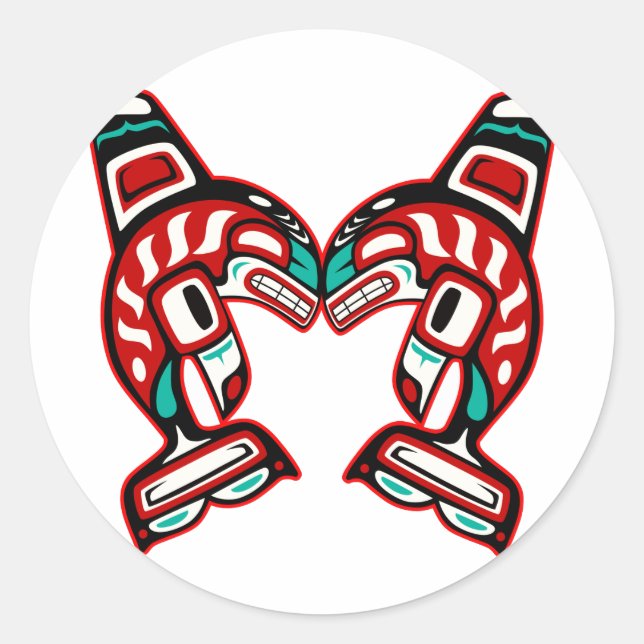 Haida Indian Killer Whales Orca Runder Aufkleber (Vorderseite)