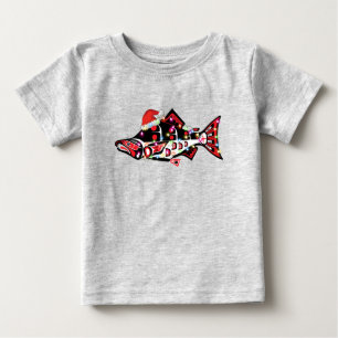 Haida Lachs Geist Tier mit Weihnachtsbeleuchtung Baby T-shirt