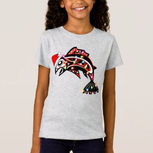 Haida Lachs Geist Tier mit Weihnachtsbeleuchtung T-Shirt