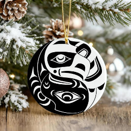Haida Thunderbird Black and White Eagle Circle Keramik Ornament