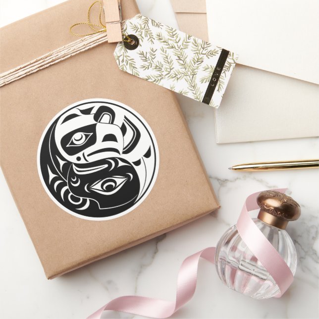 Haida Thunderbird Black and White Eagle Circle Runder Aufkleber (Schenken)