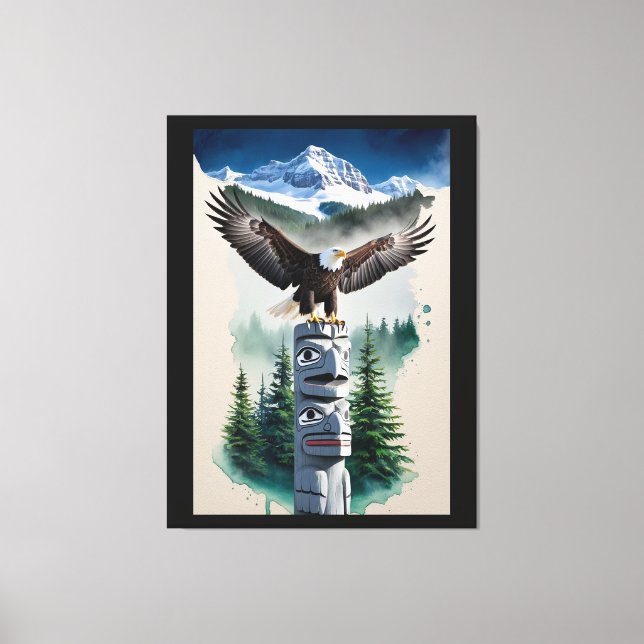 Haida Totem und Bald Eagle Leinwanddruck (Vorderseite)