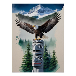 Haida Totem und Bald Eagle Poster