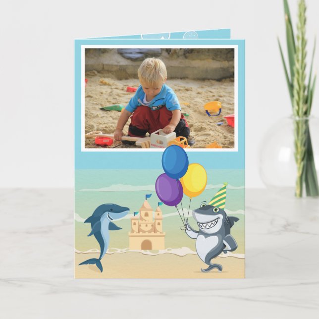 Haie auf der Beach Summer Fun Birthday Party Karte (Vorderseite)