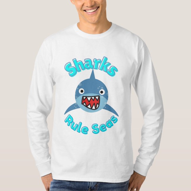 Haie beherrschen das Meer, Cartoon-Stil T-Shirt (Vorderseite)