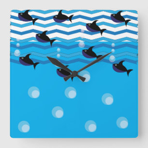 Haie Blauer Ozean Fisch Kinder Quadratische Wanduhr