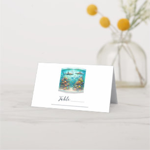 Haie & Fisch Aquatische Aquarell Aquarium Hochzeit Platzkarte