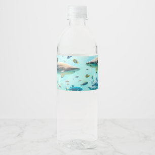 Haie & Fische Aquatic Aquarell Aquarium Hochzeit Wasserflaschenetikett