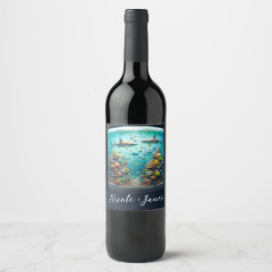 Haie & Fische Aquatische Aquarell Aquarien Hochzei Weinetikett