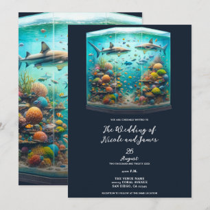 Haie & Fische Aquatische Aquarell Aquarium Hochzei Einladung