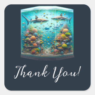 Haie & Fische Aquatische Aquarell Aquarium Hochzei Quadratischer Aufkleber