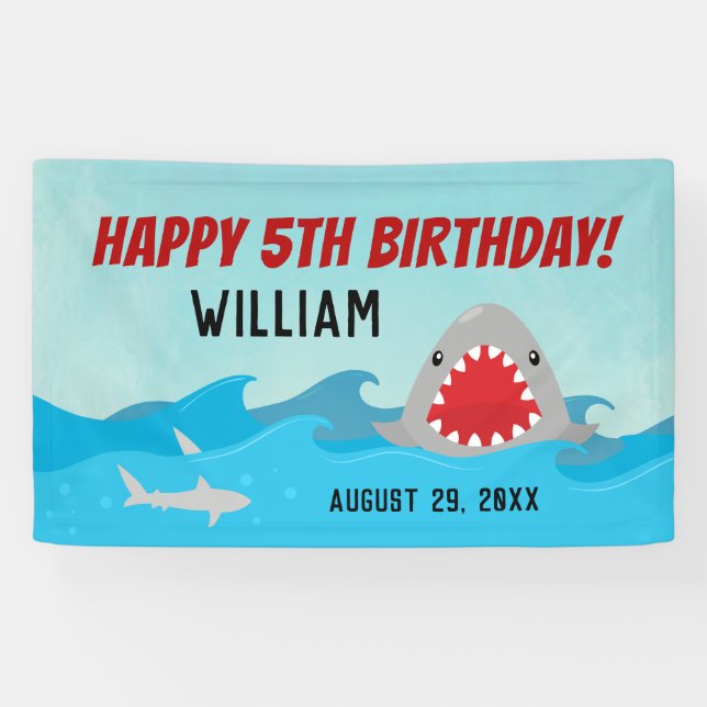 Haie im Wasser | Boys Shark Birthday Party Banner (Horizontal)