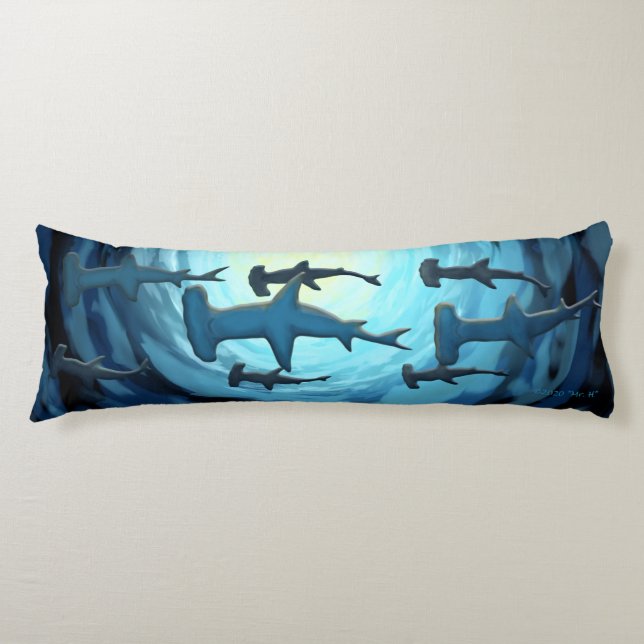 Haie in Silhouette mit Sun Ball Print Seitenschläferkissen (Vorderseite)