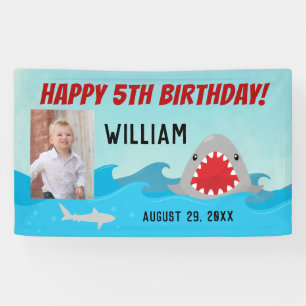Haie in Water Boys Foto Shark Birthday Party Banner