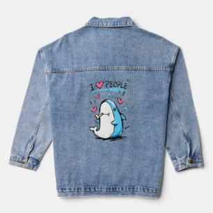 Haie lieben Menschen Lustige Doodle-Cartoon Jeansjacke