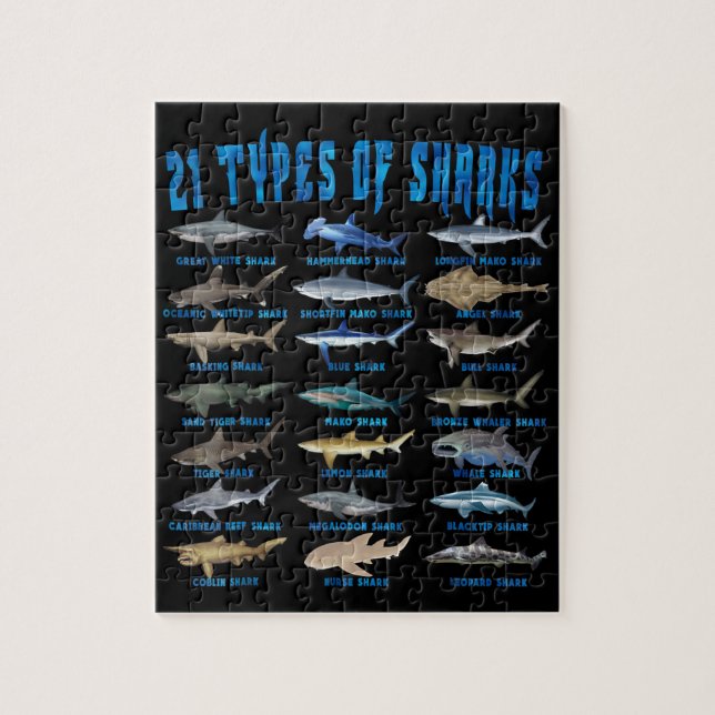 Haie liebt 21 Arten von Haien Puzzle (Vertikal)