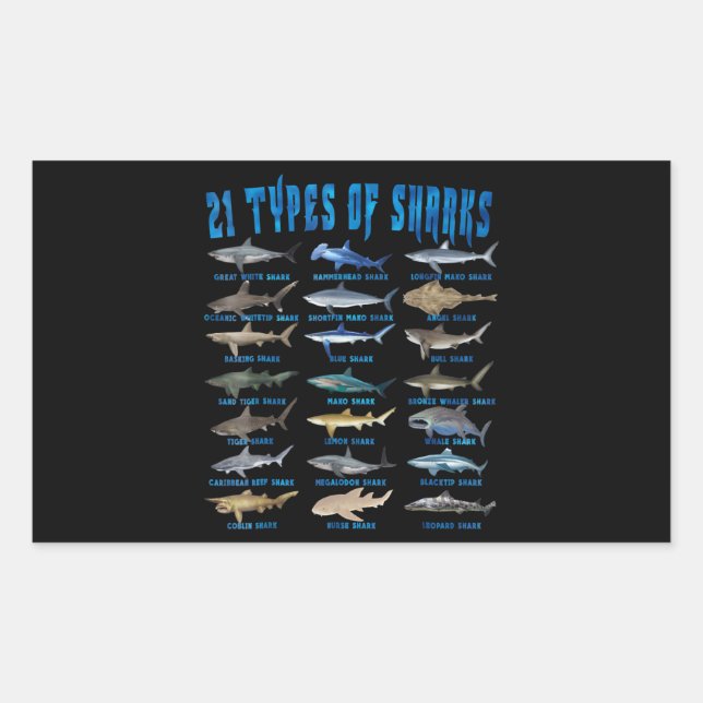 Haie liebt 21 Arten von Haien Rechteckiger Aufkleber (Vorderseite)