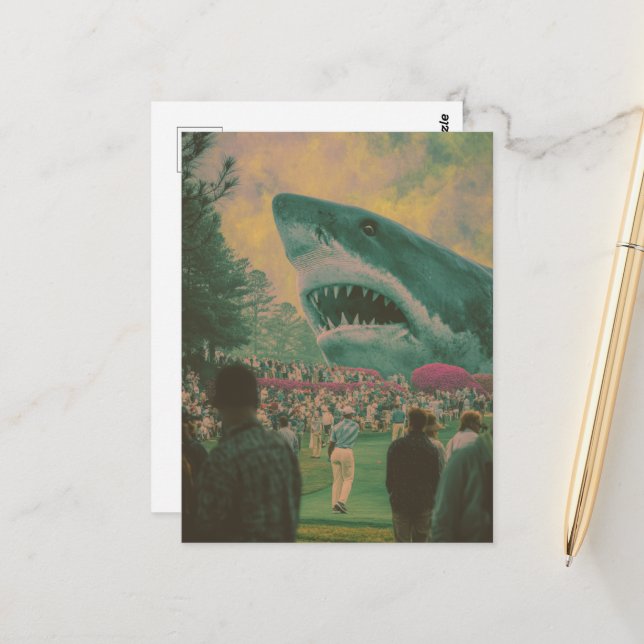 Haie machen Golf spannend Postkarte (Vorderseite/Rückseite Beispiel)