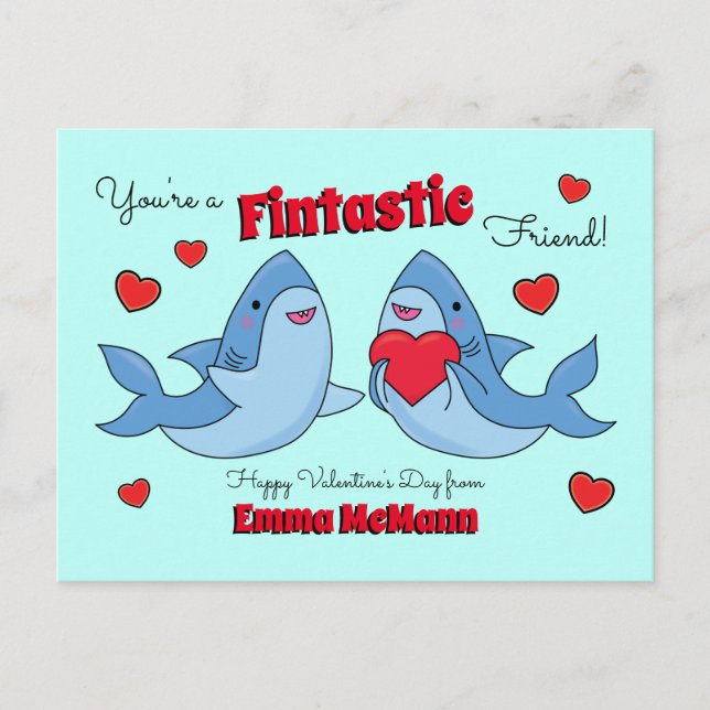 Haie Niedlich Kids Valentinstag Freundschaft Postkarte (Vorderseite)