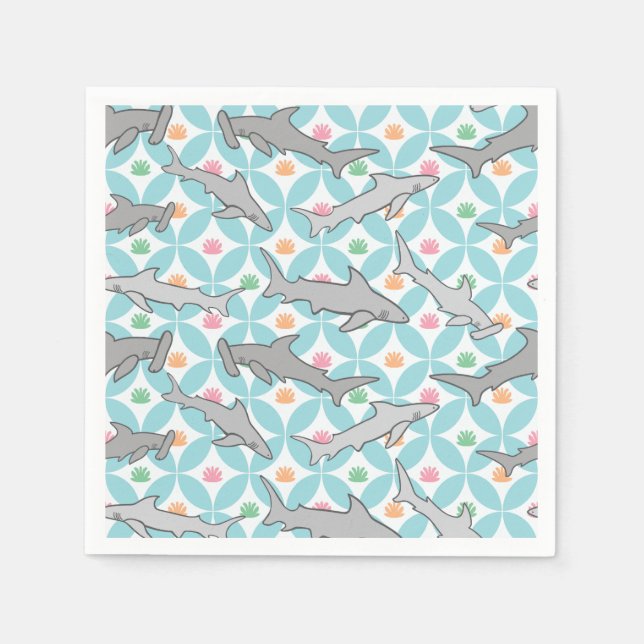 Haie schwimmen im Mittelalter Serviette (Vorderseite)