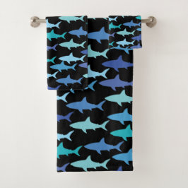 Haie Silhouetten Schatten mit blauschwarzem Hinter Badhandtuch Set
