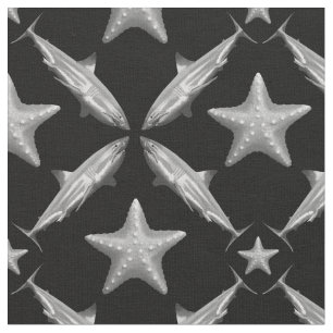 Haie Starfish Ocean Life Nautical Coastal Black Stoff