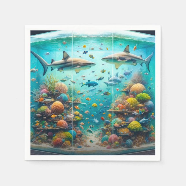 Haie und Fisch Aquatic Aquatic Aquarium Hochzeit Serviette (Vorderseite)