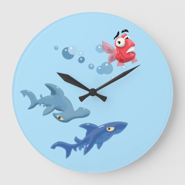 Haie und Fische Große Wanduhr (Vorderseite)