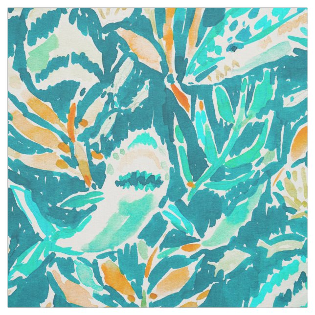 Haifisch-Bissaquamarine-Ozean-Leben-Aquarell Stoff (Muster)