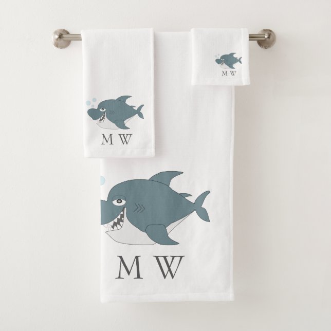 Haifisch-Design mit Monogramm Badhandtuch Set (Insitu)