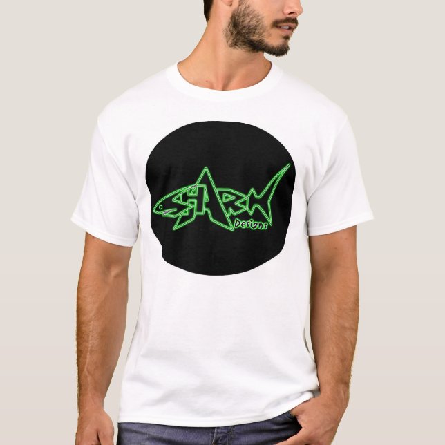 Haifisch entwirft grüne Neonfront T-Shirt (Vorderseite)