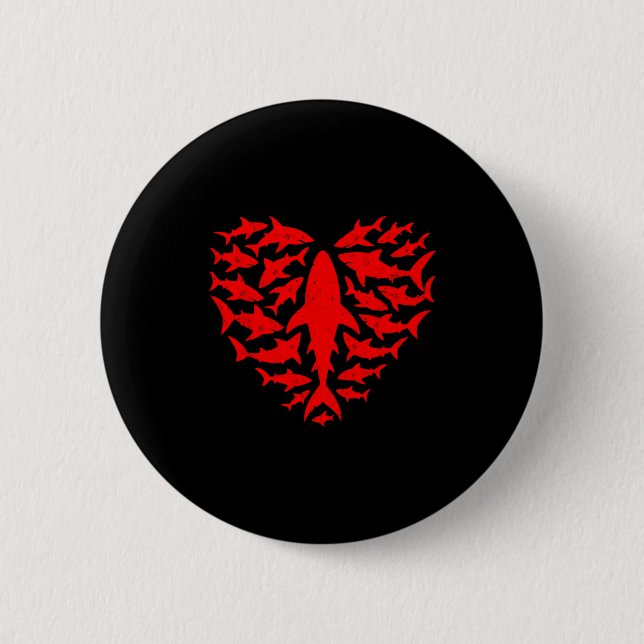 Haifisch-Herz-Ozean Lustiger Valentinstag Männer F Button (Vorderseite)