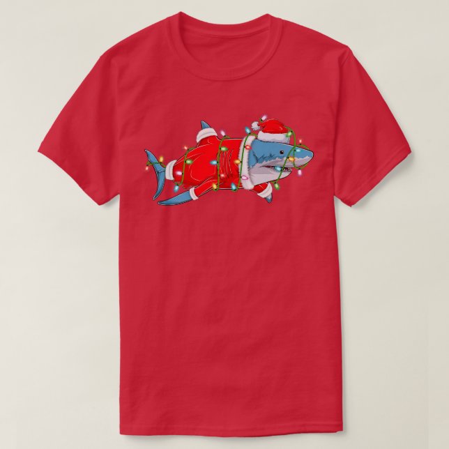 Haifisch Lover Christmas Lights Santa Merry Shar T-Shirt (Design vorne)