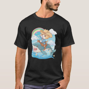 Haifisch-Reit-Kätzchen-Liebhaber-Regenbogen-Tier-M T-Shirt