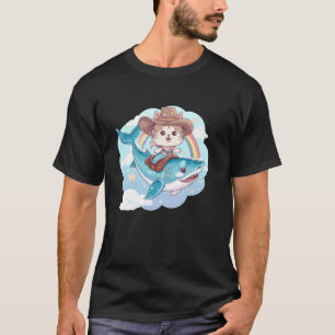 Haifisch-Reit-Kätzchen-Liebhaber-Regenbogen-Tier-M T-Shirt