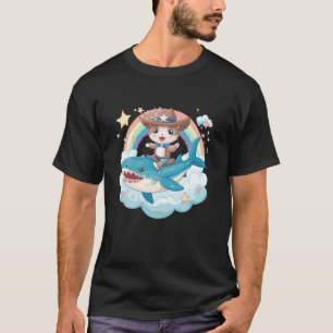 Haifisch-Reit-Kätzchen-Liebhaber-Regenbogen-Tier-M T-Shirt