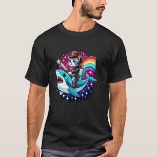 Haifisch-Reit-Kätzchen-Liebhaber-Regenbogen-Tier-M T-Shirt