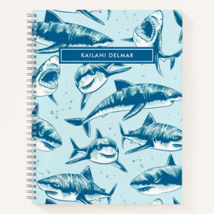 Haifisch-Schreck-Muster Name Aqua Kids Notizbuch
