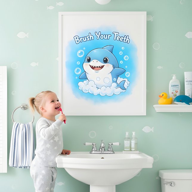 Haifisch-Splash-Kinder-Badezimmer-Wandkunst Poster (Von Creator hochgeladen)