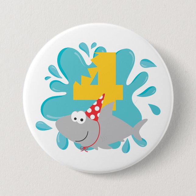 Haifisch Vierte Geburtstagskarte Button (Vorderseite)