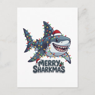 Haifisch-Weihnachtsmann-Hut Weihnachtslichter Fröh Postkarte