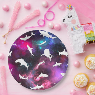 Haifisch-weißer Schatten auf der Dunklen Galaxie Pappteller